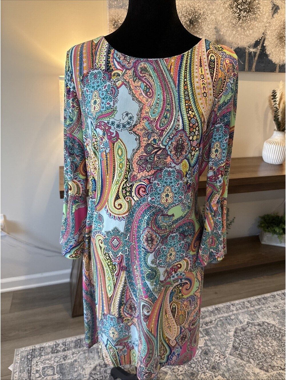 Tommy Hilfiger Lined Long Sleeve Dress Bell Sleeves Size 6 Paisley